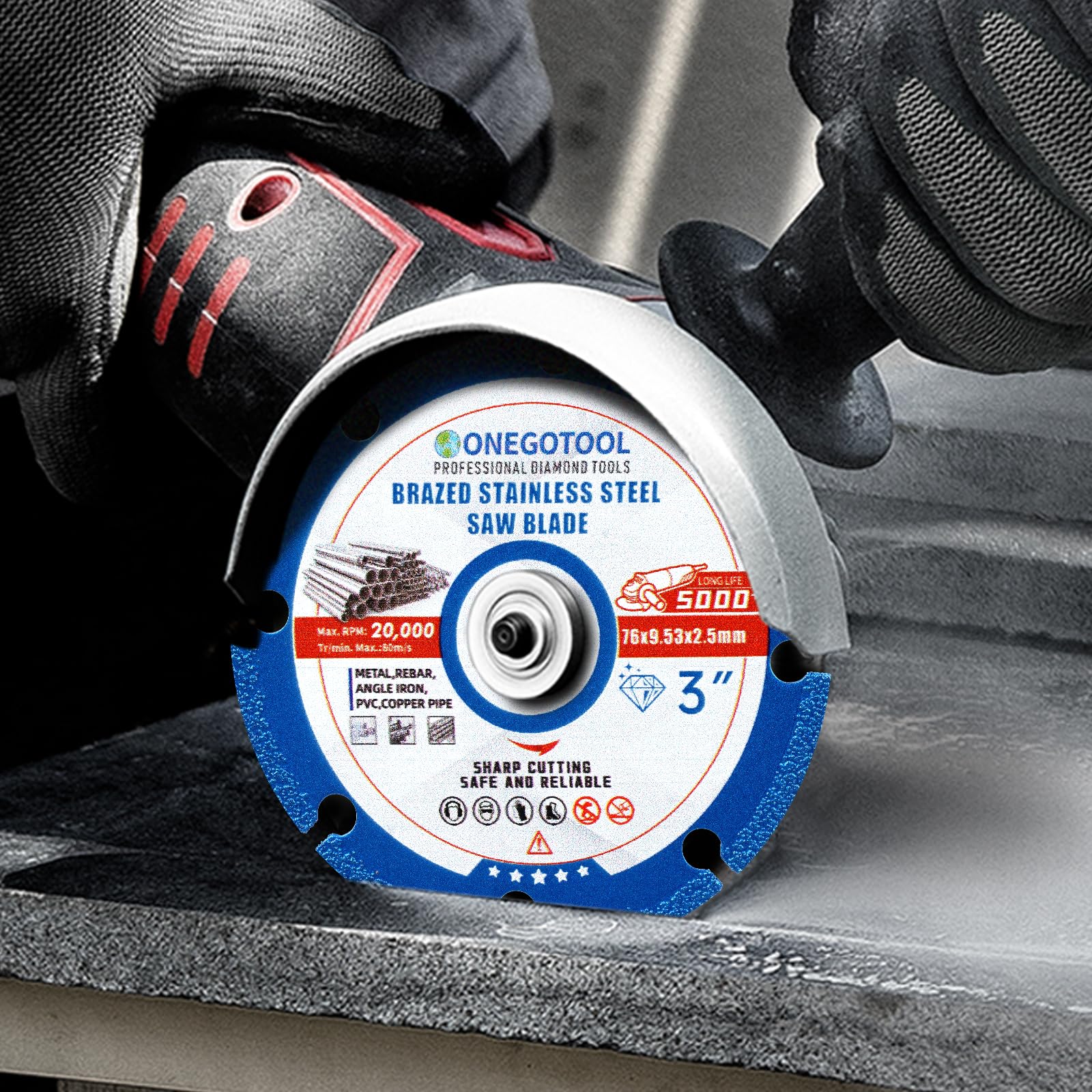 ONEGOTOOL 3 inch Diamond Cutting Wheels for Angle Grinder Discs Metal Saw Blades Applied to Stainless Steel Iron Tile Marble 3/8" Arbor -3 Pack