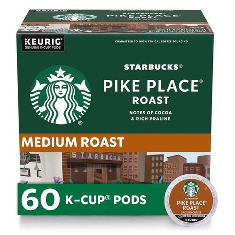 Starbucks K-Cup Coffee Pods - Medium Roast Pike Place Roast for Hot or Iced Coffee | 60 Pods