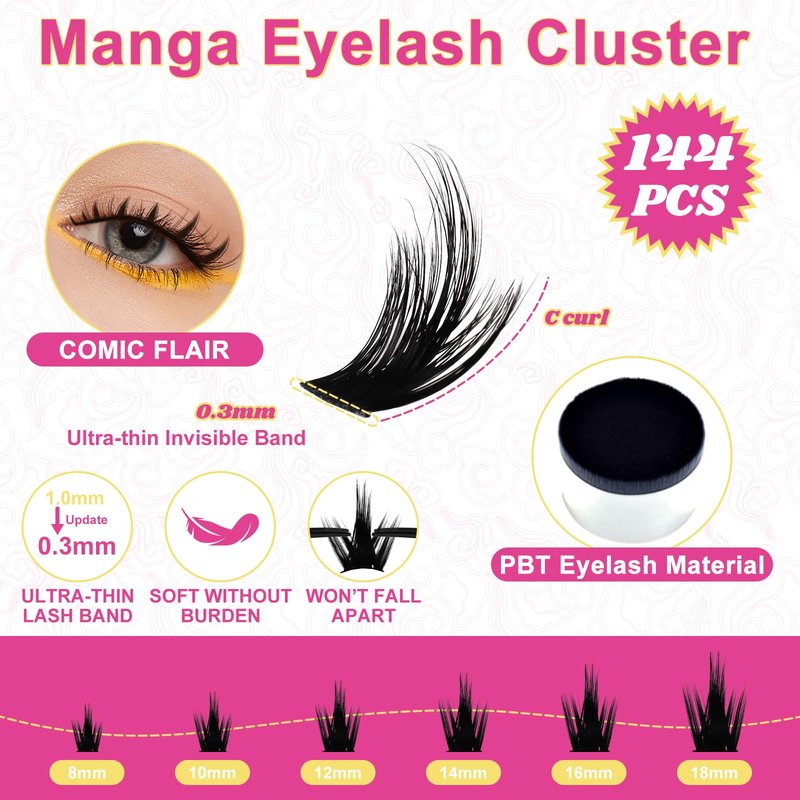 WiWiLINK Lashes California Sunset Kit Manga Lash Clusters Kit 8-18mm Wispy Eyelash Clusters DIY Lash Spikes Waterproof Anime Extension 0.3mm Ultra-Thin Band Individual Cluster Eyelash Extensions Kit