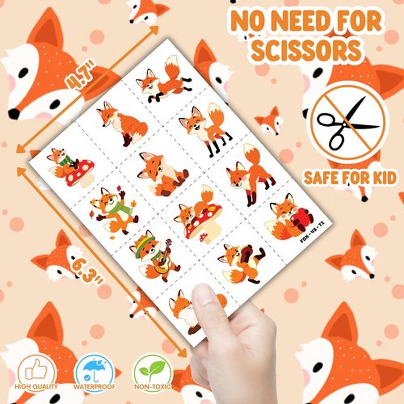 72 PCS Fox Party Set - 24 PCS Temporary Tattoos & 24 PCS Slap Bracelets - Fun Fox-Themed Gifts for Kids, Girls, Boys - Perfect for Birthday Parties, Baby Showers, Classroom Rewards, Party Decorations