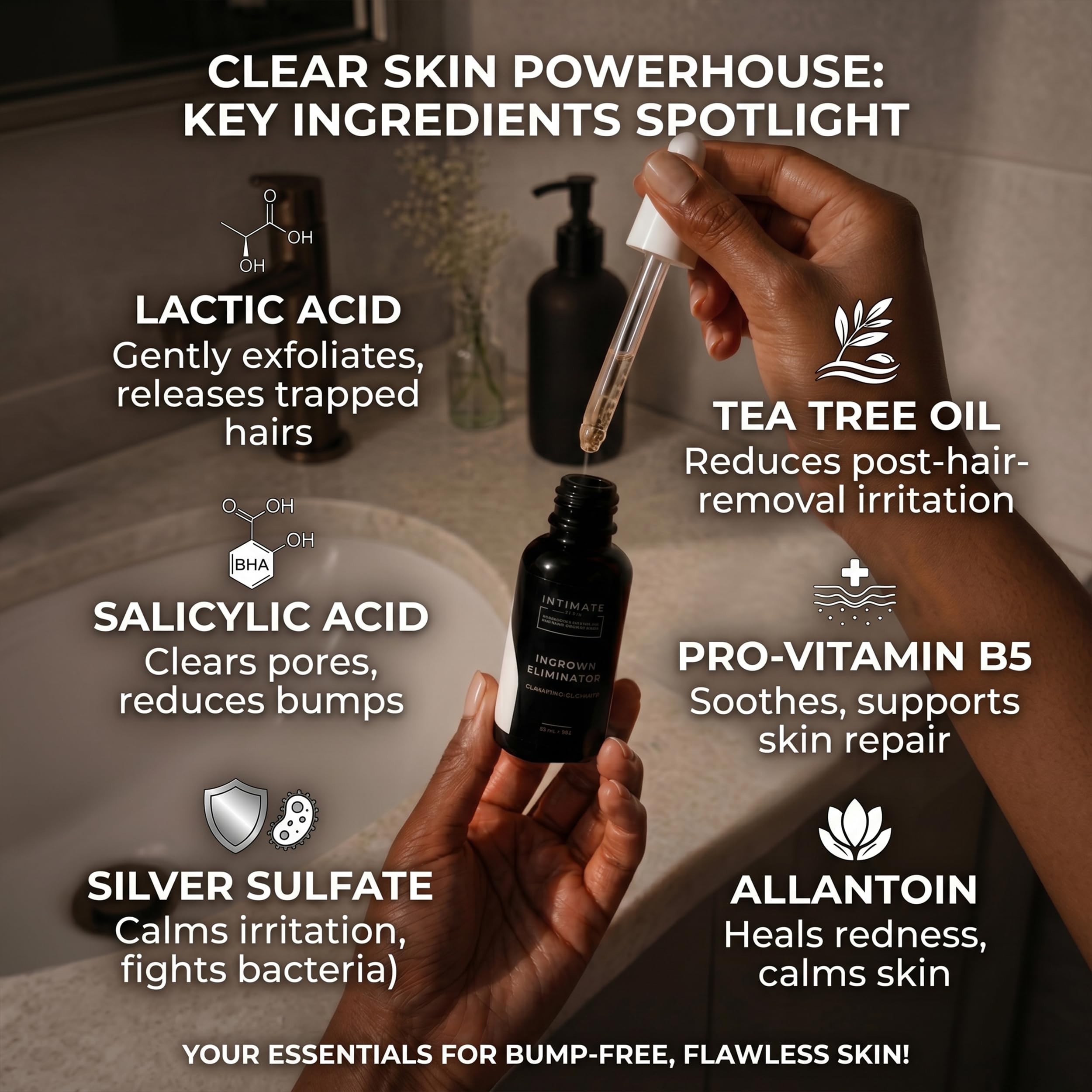 Intimate Luxe Ingrown Hair Treatment Serum – Razor Bump & Ingrown Eliminator for Bikini Line, Underarms & Body| Shave & Post Wax Care for Women & Men| Fragrance-Free with Lactic & Salicylic Acid –30ml