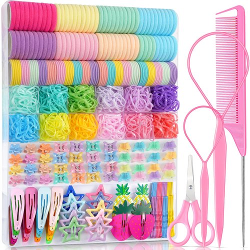 826PCS Elastic Hair Ties, IKOCO Hair Bands Colorful Hair Accessories for Girls with Hair Clips