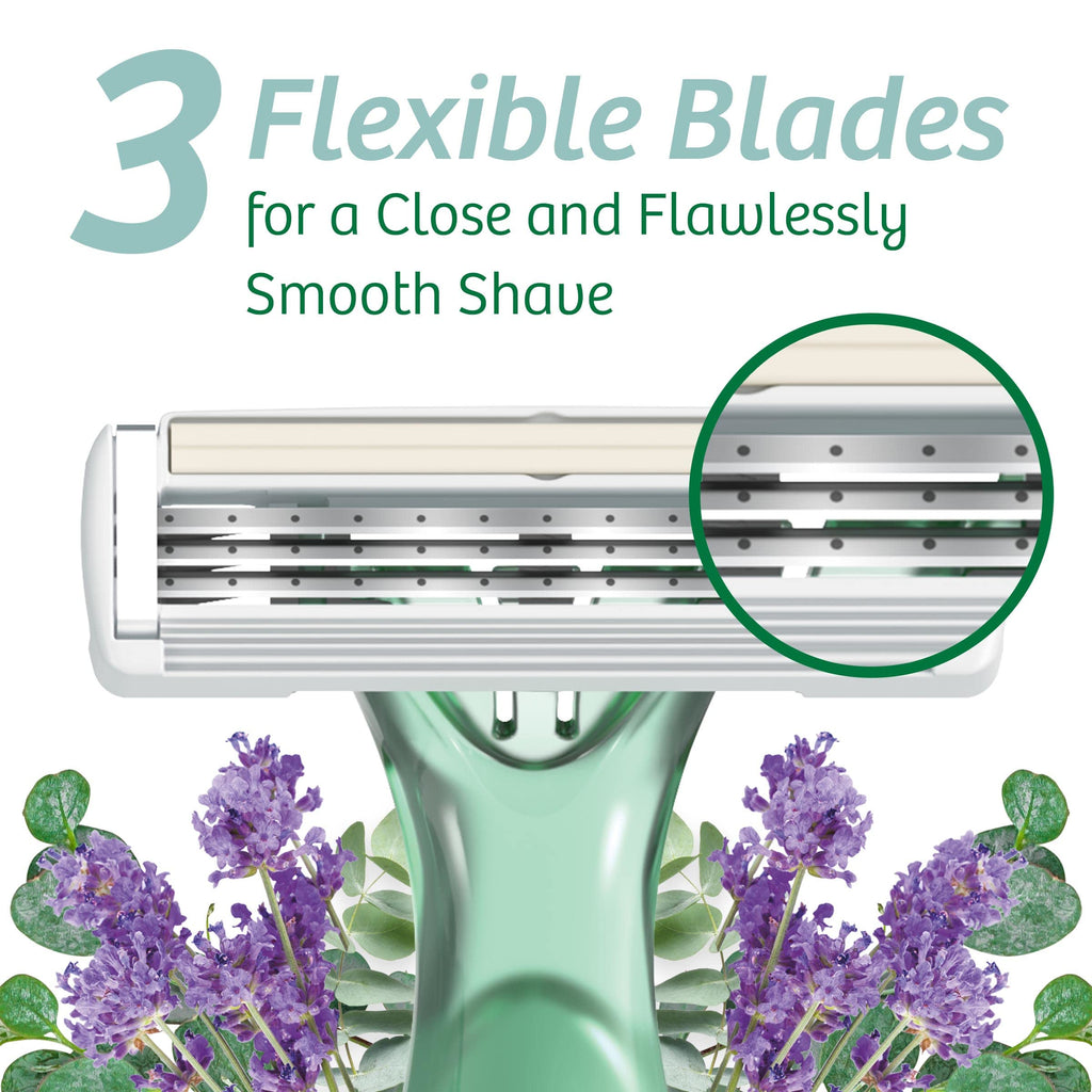 BIC Soleil Escape Scented Women's Disposable Razors, 3 Blades, Comfortable Shave, Lavender & Eucalyptus Scented Handle Shaving Razors for Women, 4 Count (Pack of 2)