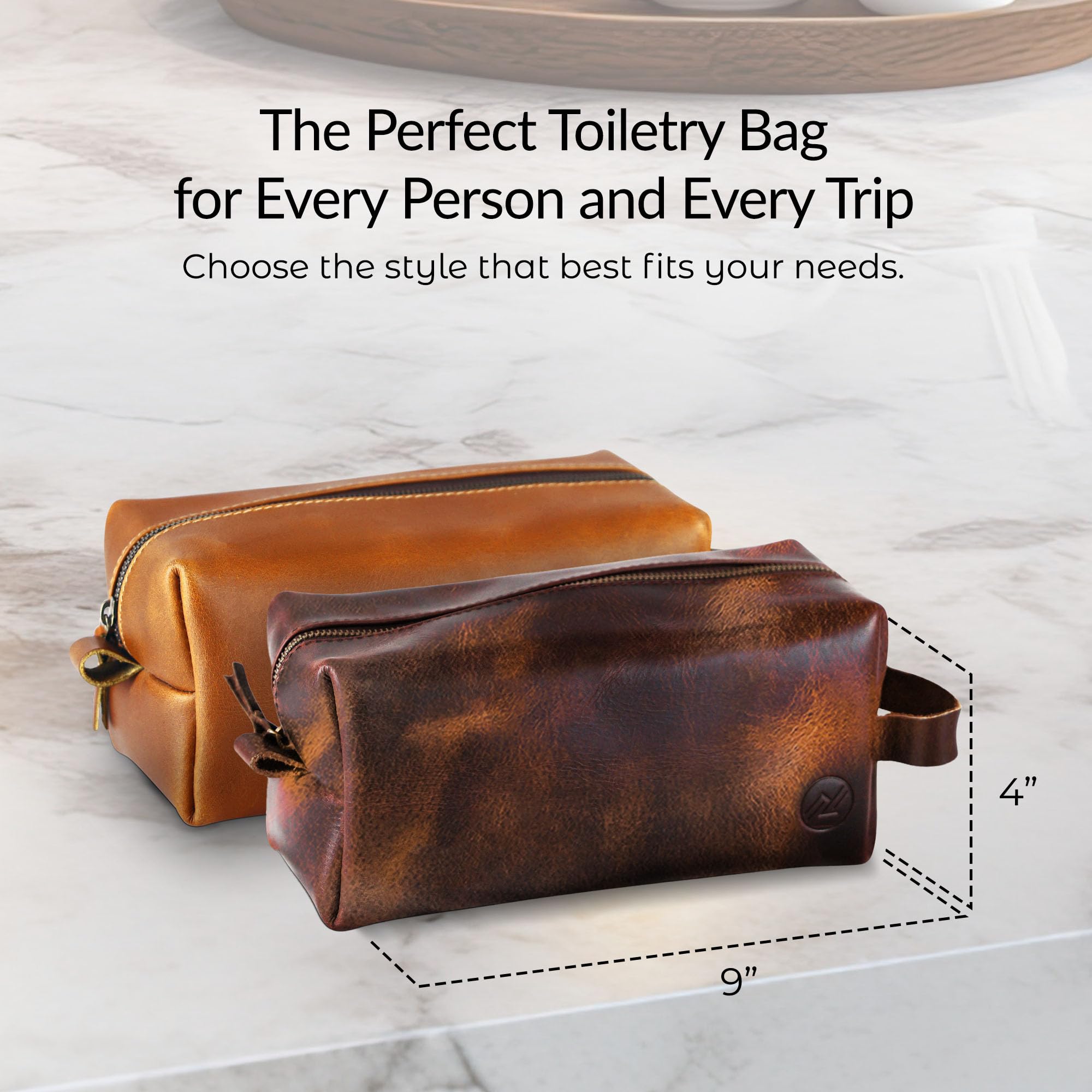 Northridge Leather Premium Leather Toiletry Bag For Men - Travel Bag, Shaving Kit Bag & Toiletry Organizer - Full Grain Leather (Double Zip, Antique)
