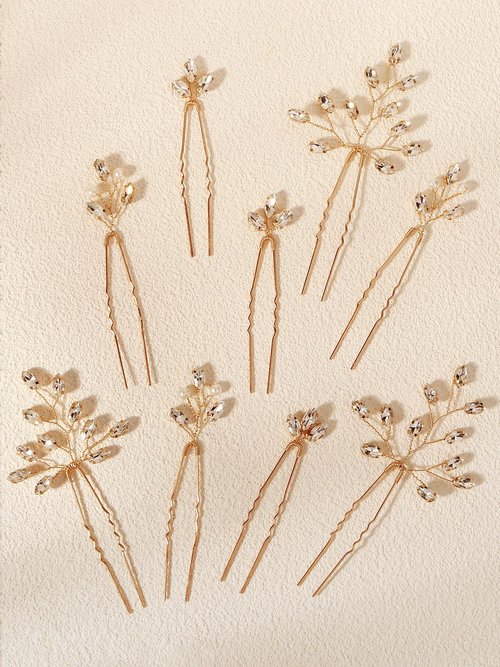9 Pieces Bridal Hair Pins Rhinestone HairPiece for Women Crystal Silver Hair Accessories for Bride Bridesmaids