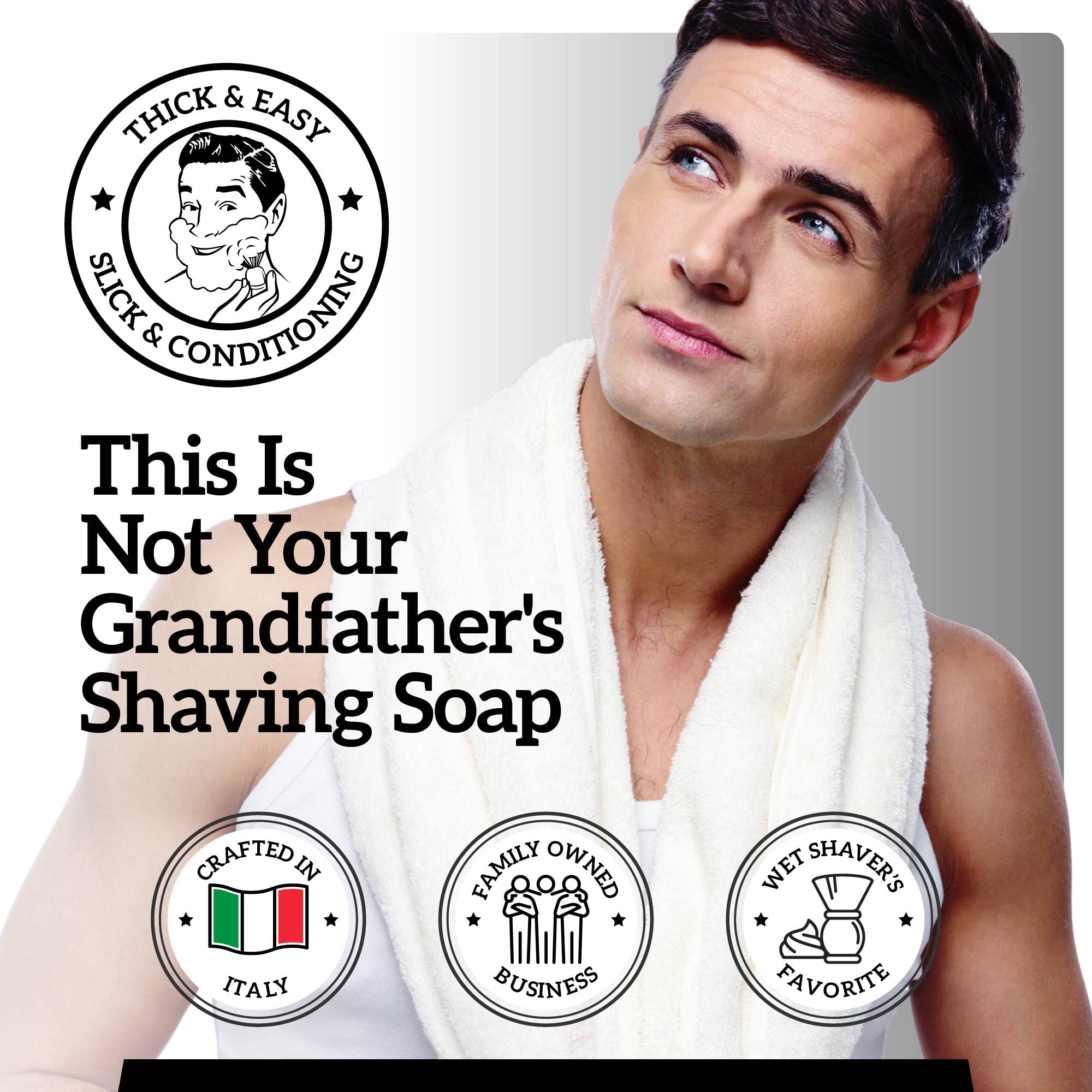 Mr. Fine 21C Men’s Shaving Soap, Builds Thick & Easy Lather, Protects From Razor Burn & Irritation, No Artificial Colors, Made In Italy, 5oz. (150ml), Latigo
