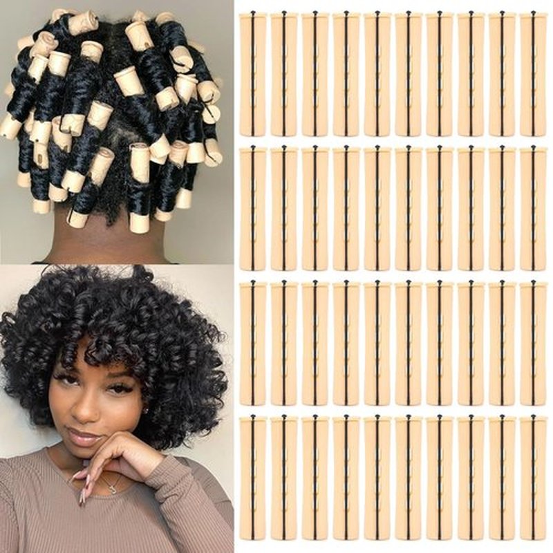 Skiennix Perm Rods - 40 Pcs Beige Plastic Curlers for Short Hair | Medium Size Hair Styling Tools