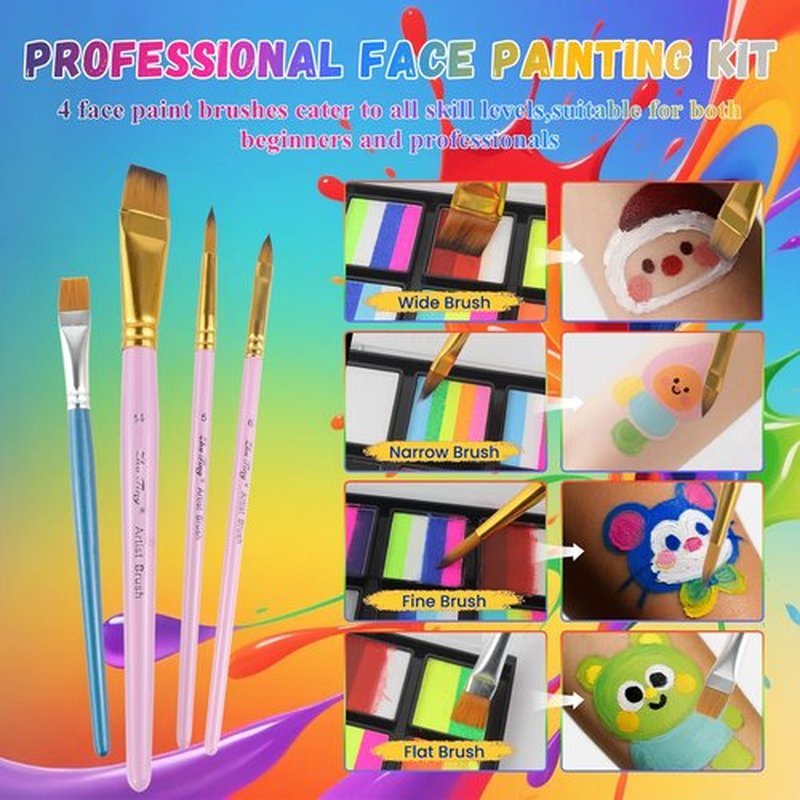 Face Paint Kit for Adults – 12 Color Rainbow Split Cake Face Painting Kit with 4 Brushes, Water Activated Face Paint Palette, Professional Facepaint Makeup Set for Halloween Cosplay Parties