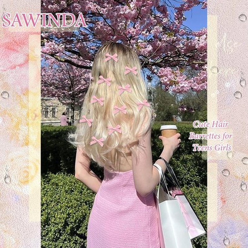 SAWINDA 30Pcs Mini Hot Pink Hair Bows Cute Bows for Hair Valentines Small Silk Satin Hair Ribbons for Girls Sweet Bow Hair Clips Non Slip Bowknot Hair Barrettes Hair Accessories for Women Teens Girls