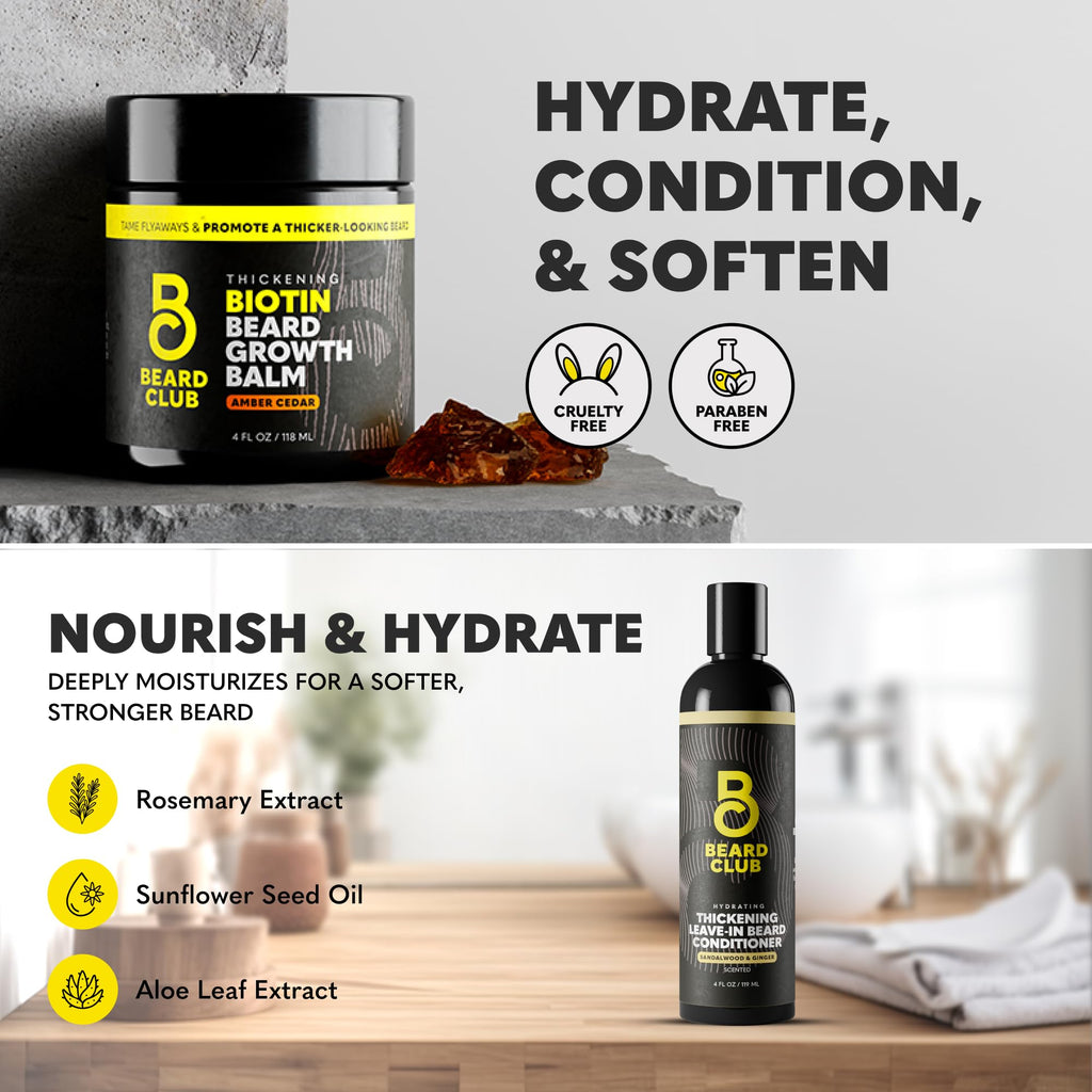 The Beard Club Supreme Beard Growth Kit - Derma Roller, Growth Oil, Vitamins, Vitamin Spray, Biotin Balm, Thickening Conditioner, Shampoo, Comb & Cleansing Spray - Gift Set