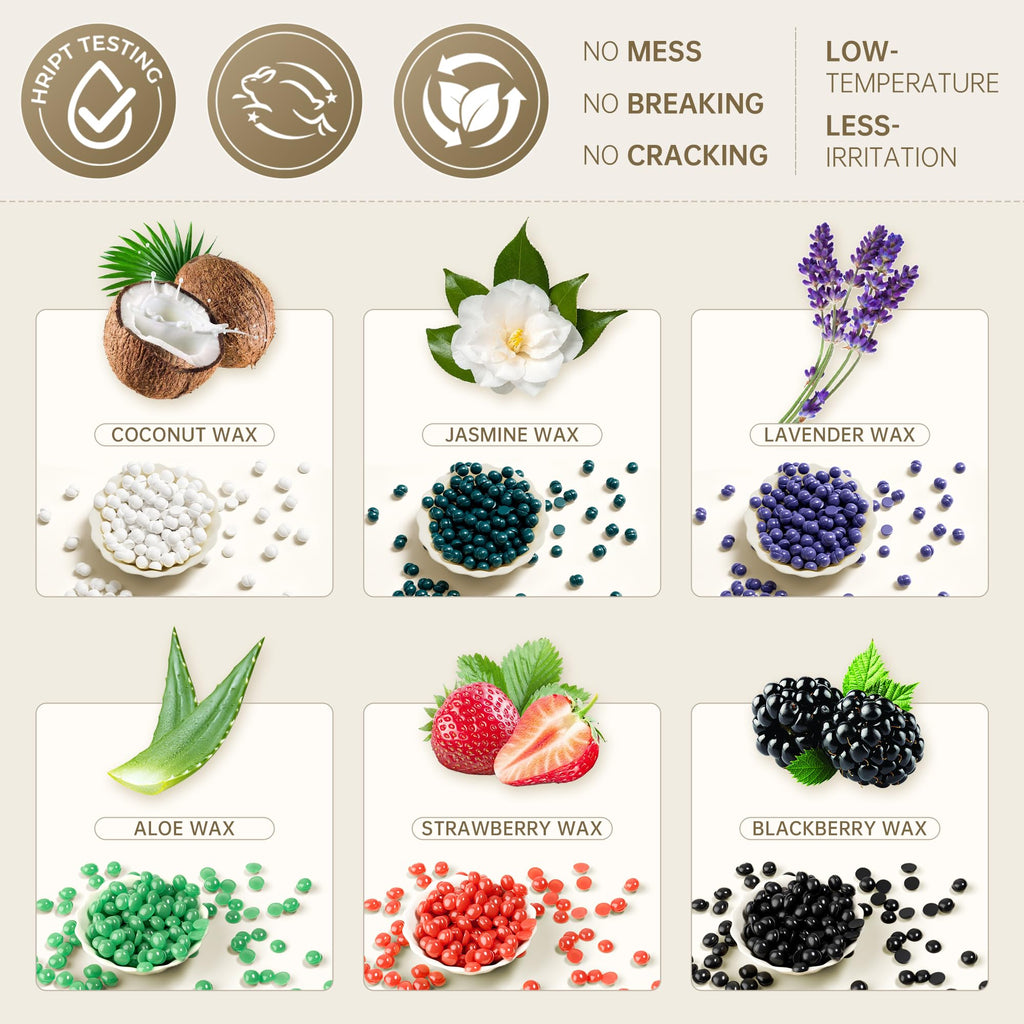 Lifestance Wax Beads Set, 6 Kinds of Waxing Beads, Hard Wax Beans with 44 Items, Perfect for Any Waxing Warmers, Wax Beads for Hair Removal for Full Body Bikini Brazilian Underarm Eyebrow, Face Legs