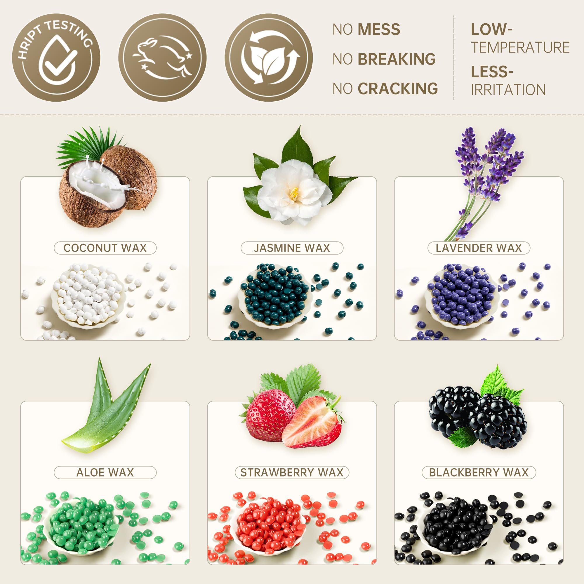 Lifestance Wax Beads Set, 6 Kinds of Waxing Beads, Hard Wax Beans with 44 Items, Perfect for Any Waxing Warmers, Wax Beads for Hair Removal for Full Body Bikini Brazilian Underarm Eyebrow, Face Legs