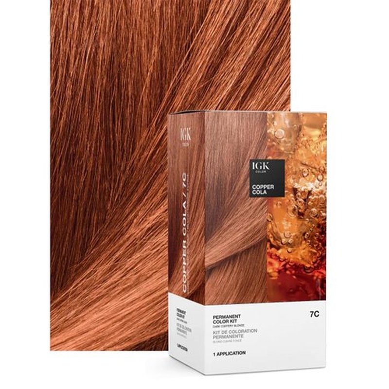 IGK Permanent Hair Dye Color Kit - 7C Copper Cola | Dark Coppery Blonde | 100% Gray Coverage, Strengthens & Adds Shine