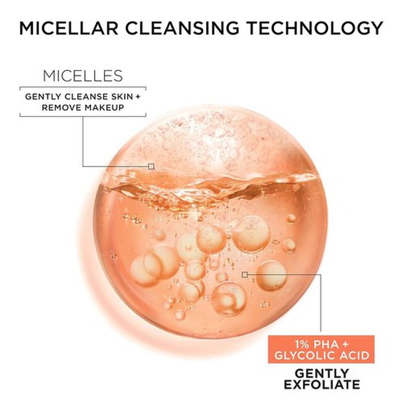 Garnier SkinActive Gentle Peeling Micellar Water - Exfoliating Facial Cleanser & Makeup Remover | 2 Pack