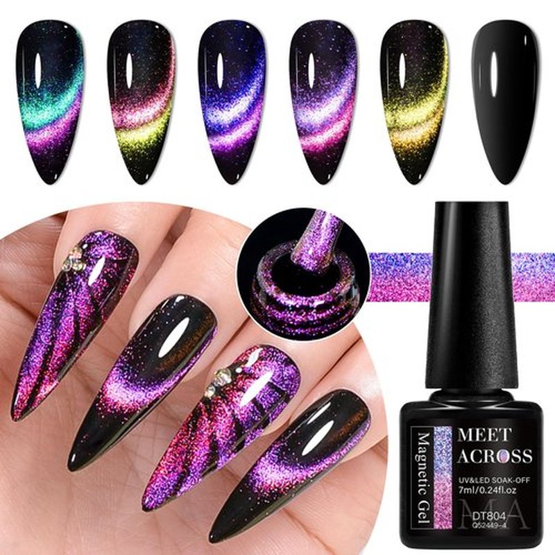 MEET ACROSS 8pcs Cat Eye Gel Nail Polish Set,Soak off UV LED Lamp Gel Nail Polish Cat Eye Gel Set (SET-7, 8pcs)