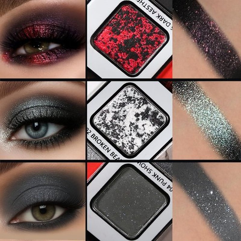 Skiennix Goth Makeup Palette - 12 Highly Pigmented Smokey Eyeshadows in Black, Gray, Red & More
