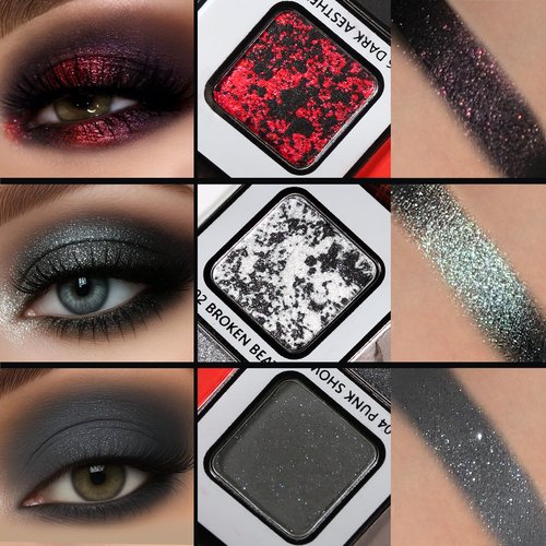Black Gray Red Goth Makeup Palette, High Pigmented Grey Silver Brown Matte Shimmer Smokey Eyeshadow Palette, 12 Color Long Last Dark Emo Grunge Vampire Eye Shadow for Daily & Halloween Clown,Blendable