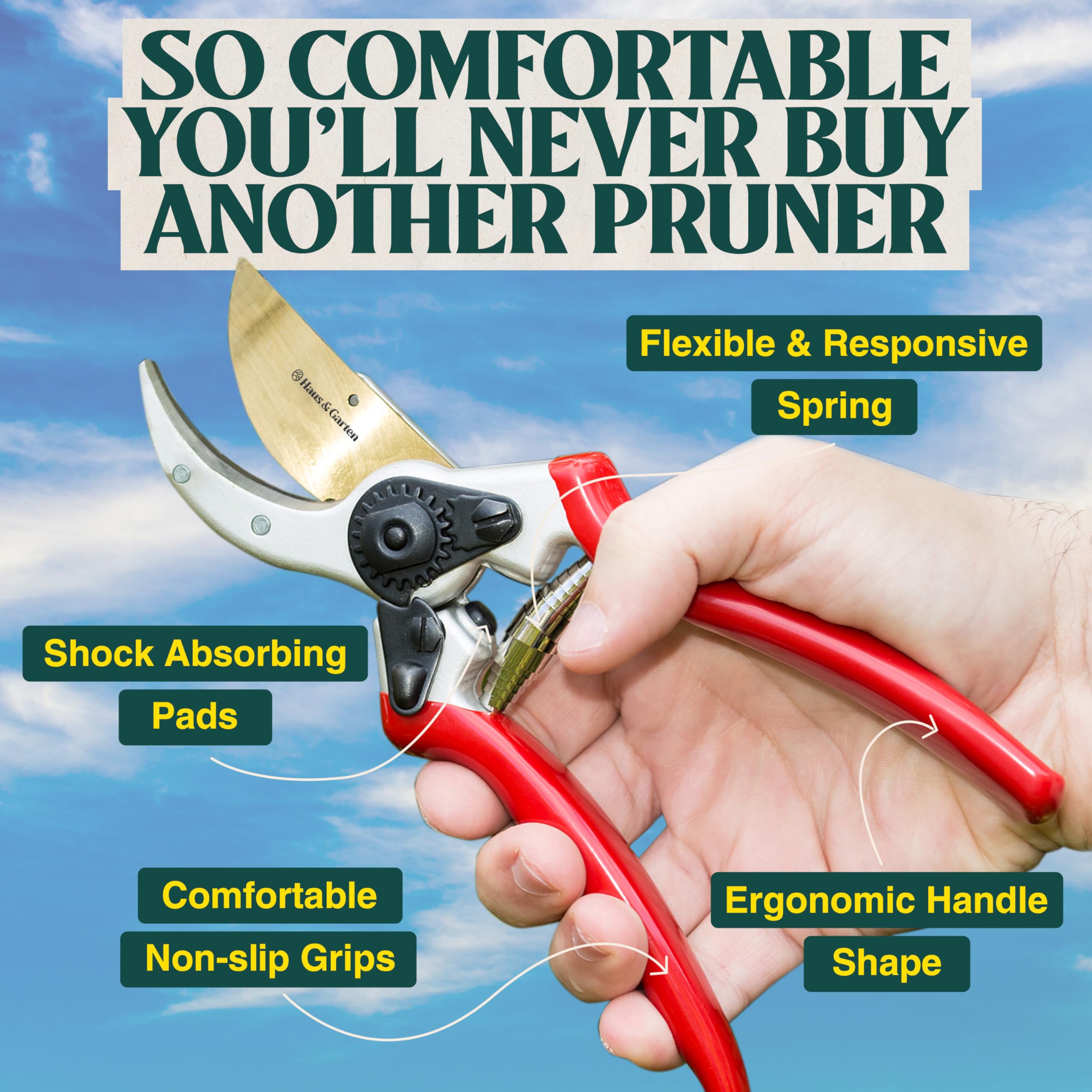 Haus & Garten ClassicPRO 8.5" Professional Premium Titanium Bypass Pruning Shears - Use As Pruners, Garden Shears, Heavy Duty Handheld Pruning Shears For Gardening, Clippers, Pruner Scissor Tool