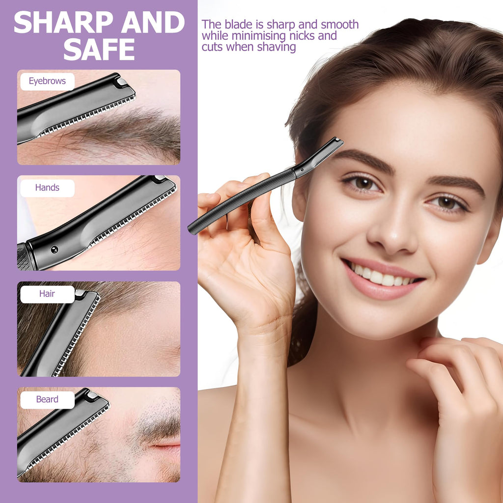 Eyebrow Razor with 16 Blades, Metal Razors for Women and Men,Dermaplane Razor for Women Face, Facial Hair Removal for & Eyebrow Hair Removal (Black)