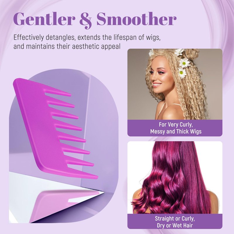 Wig Brush Comb Set, Premium Matte Grip, 2pcs Professional Extension Brush with Ergonomic Travel Size Design for Human and Synthetic Hair
