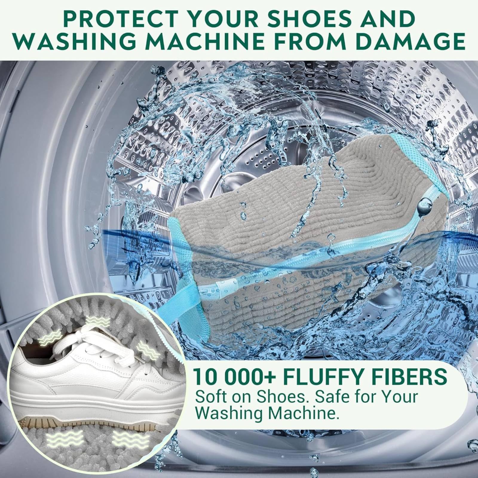 Shoe Washing Machine Bag for Cleaning, 2 360°Protect Sneaker Laundry Bag for Shoes Reusable Durable Fibers Adjustable Washer Bag with Zipper for Tennis Gym Sneakers Shoe Dryer (Grey)
