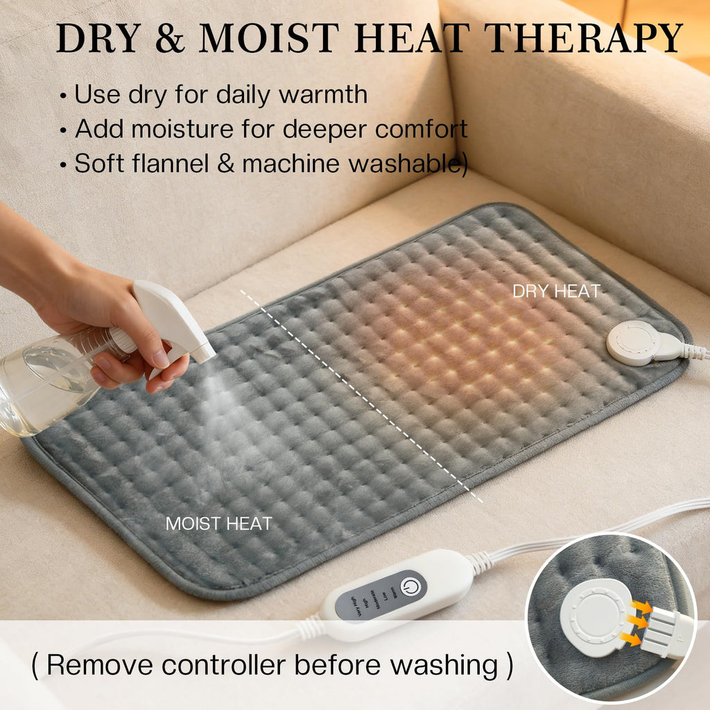 Heating Pad for Back Pain & Period Cramps,Moist Heated Pad for Abdomen, Legs & Muscles,5 Heat Levels, 2-Hour Auto Shut-Off, Gifts for Men Women UL Certified, 12" x 24"