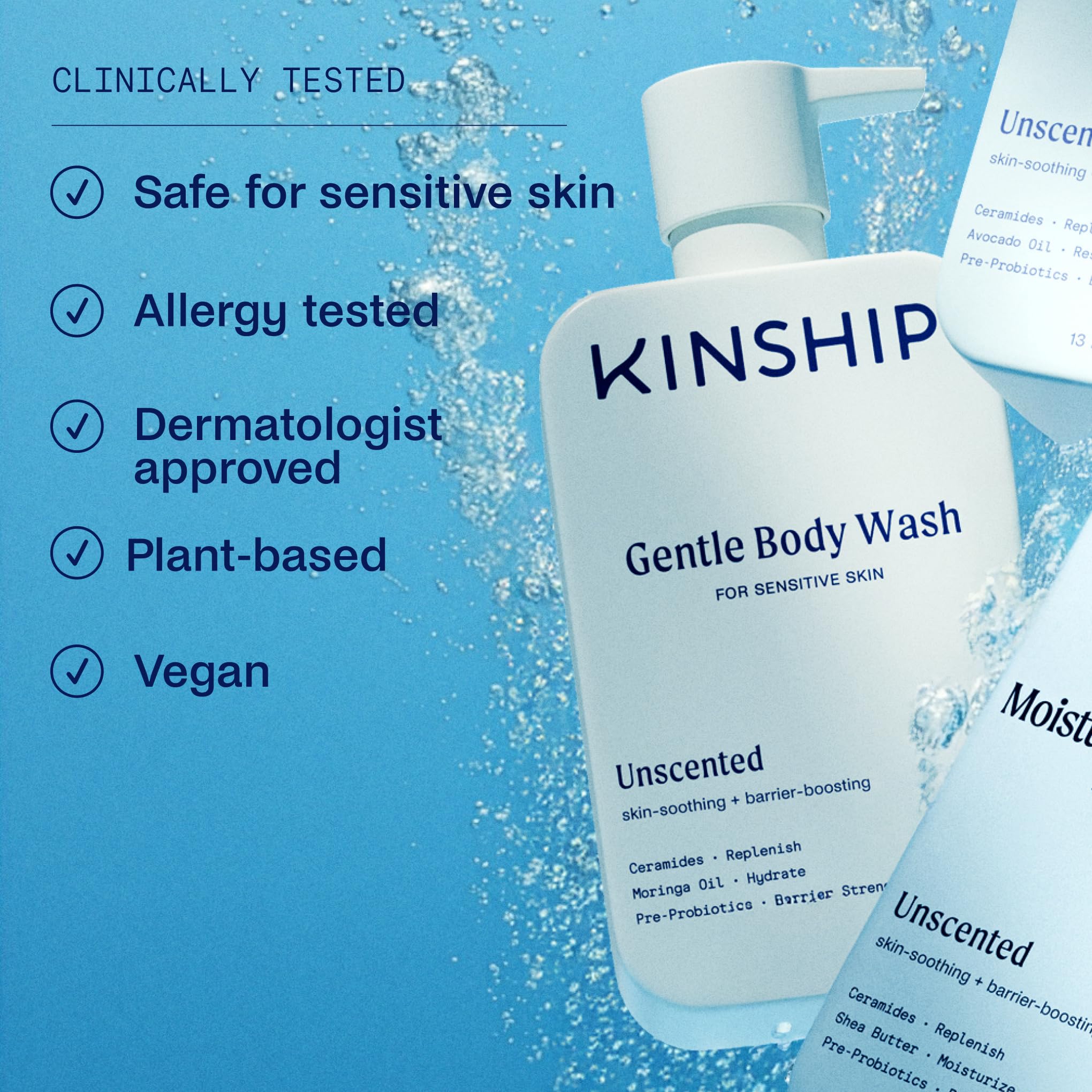 Kinship Gentle Moisturizing Body Wash for Sensitive Skin | Eczema Relief & Hydration for Dry Skin | Fragrance-Free, Unscented Body Soap, 13 oz