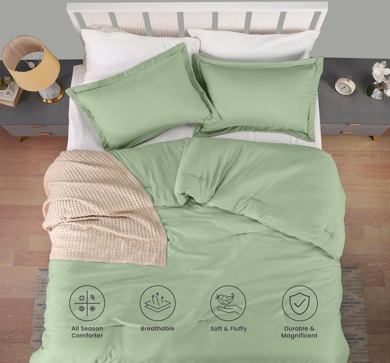 Utopia Bedding Queen Comforter Set - 3 Piece Sage Green Down Alternative | Soft & Cozy (88 x 88 in)