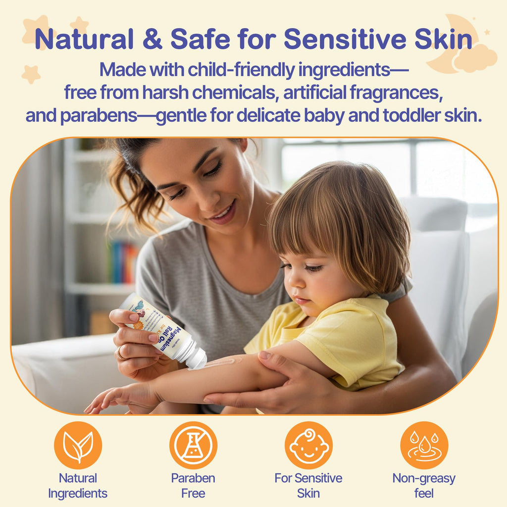 Magnesium Roll-On for Kids with Dead Sea Magnesium Chloride, Calming Routine & Muscle Comfort Support, Fast-Absorbing Non-Greasy, with Chamomile & Aloe, 3.38 fl oz