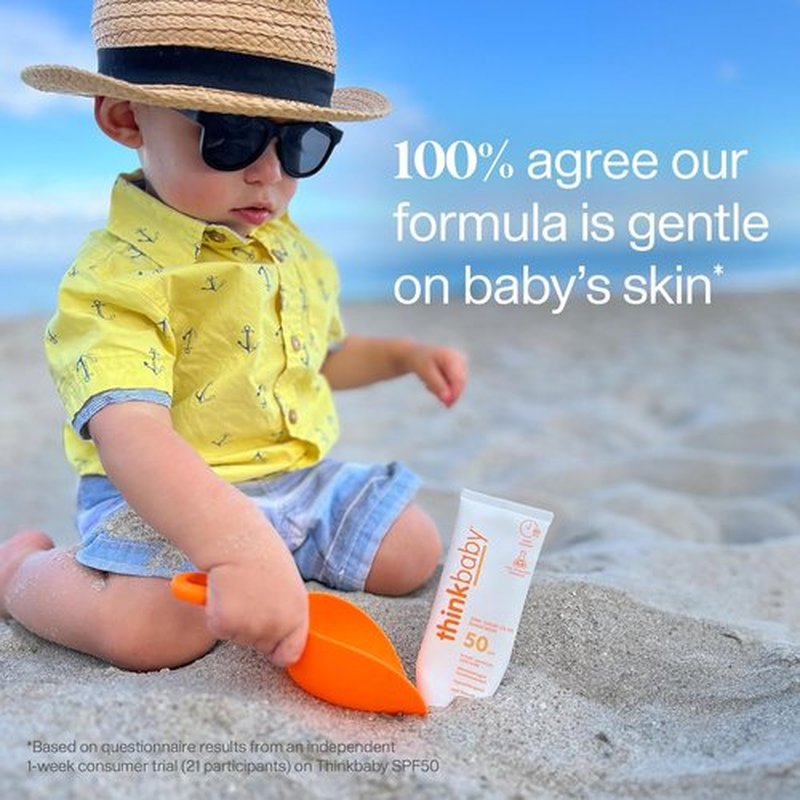 Thinkbaby SPF 50+ Baby Sunscreen - Natural Mineral Formula, Water Resistant, Broad Spectrum UVA/UVB Protection - 3 Oz.
