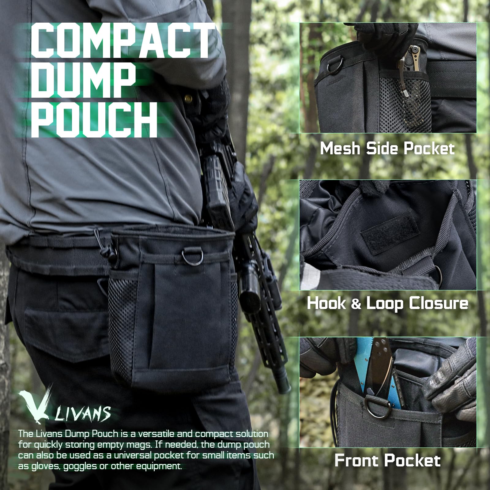 LIVANS Tactical Molle Dump Pouch, Magazine Drop Pouch Drastring Ammo Bag