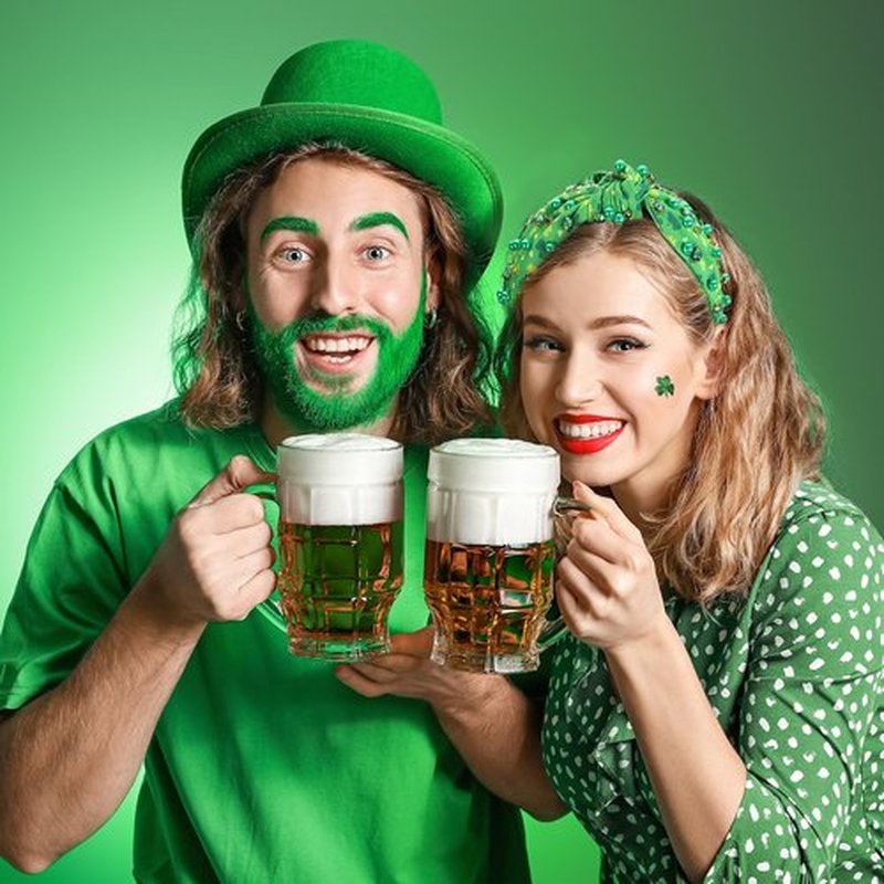2 Pack St. Patrick's Day Headband for Women Clover Print Pearl Rhinestone Crystal Jeweled Embellished Ladies Wide Top Knot Green Grid Makeup Hair Hoop Accessory Holiday Party Costume Decor Prezzie