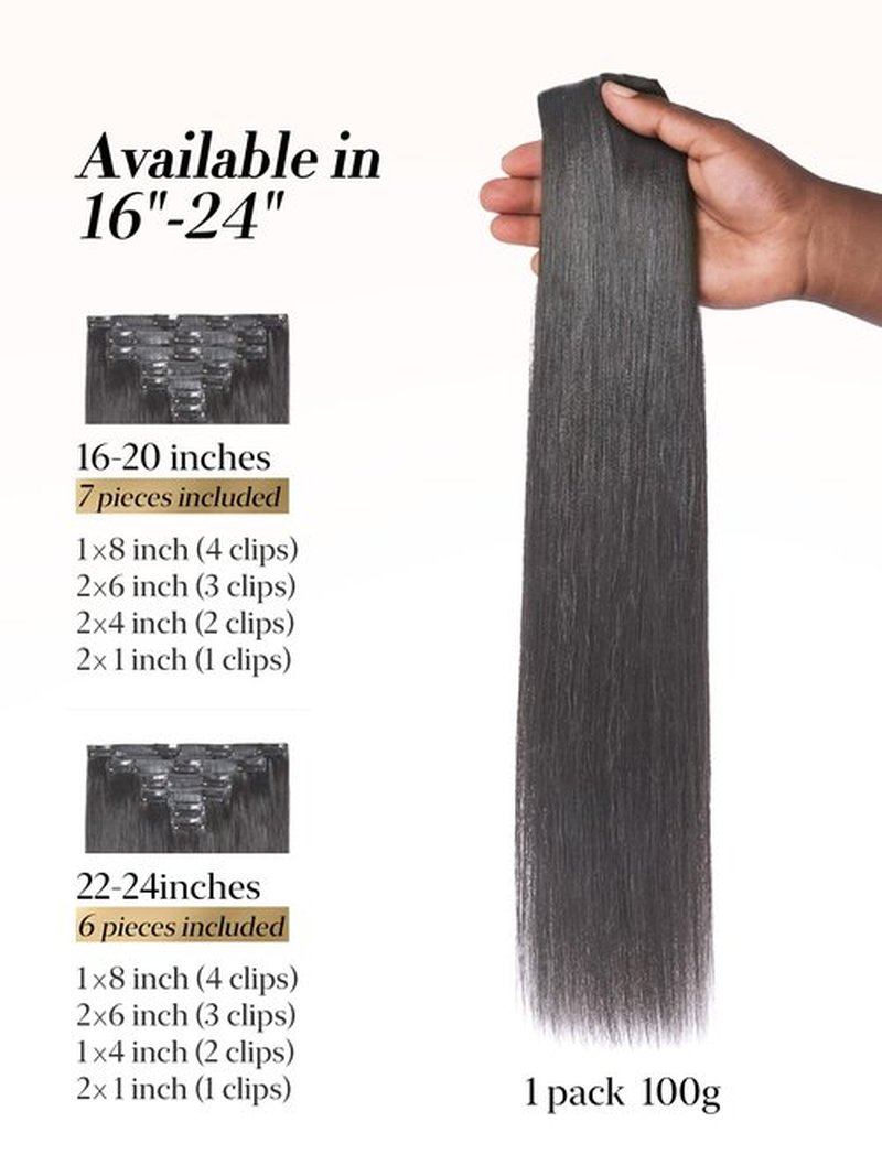 LUVME 0.59mm Zero Trace Invisible Clip in Hair Extensions, Yaki Straight 7 Pcs 100g 18 Inch, 100% Real Human Hair Clip Ins, Seamless Invisible Weft and Natural Yaki Texture for Daily Wear & Travel