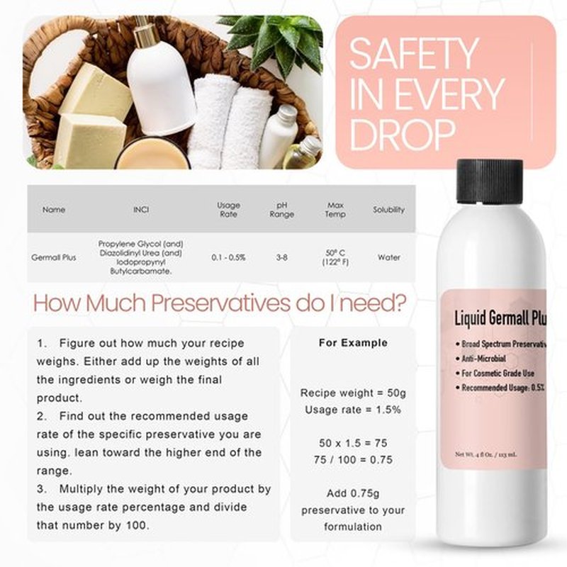 Germall Plus- Natural Preservative (300 Grams / 10.58 Ounce) - Clear Liquid - Excellent Broad Spectrum Preservative Compatible with Most Cosmetic Ingredients Good for Water-Based Formulas