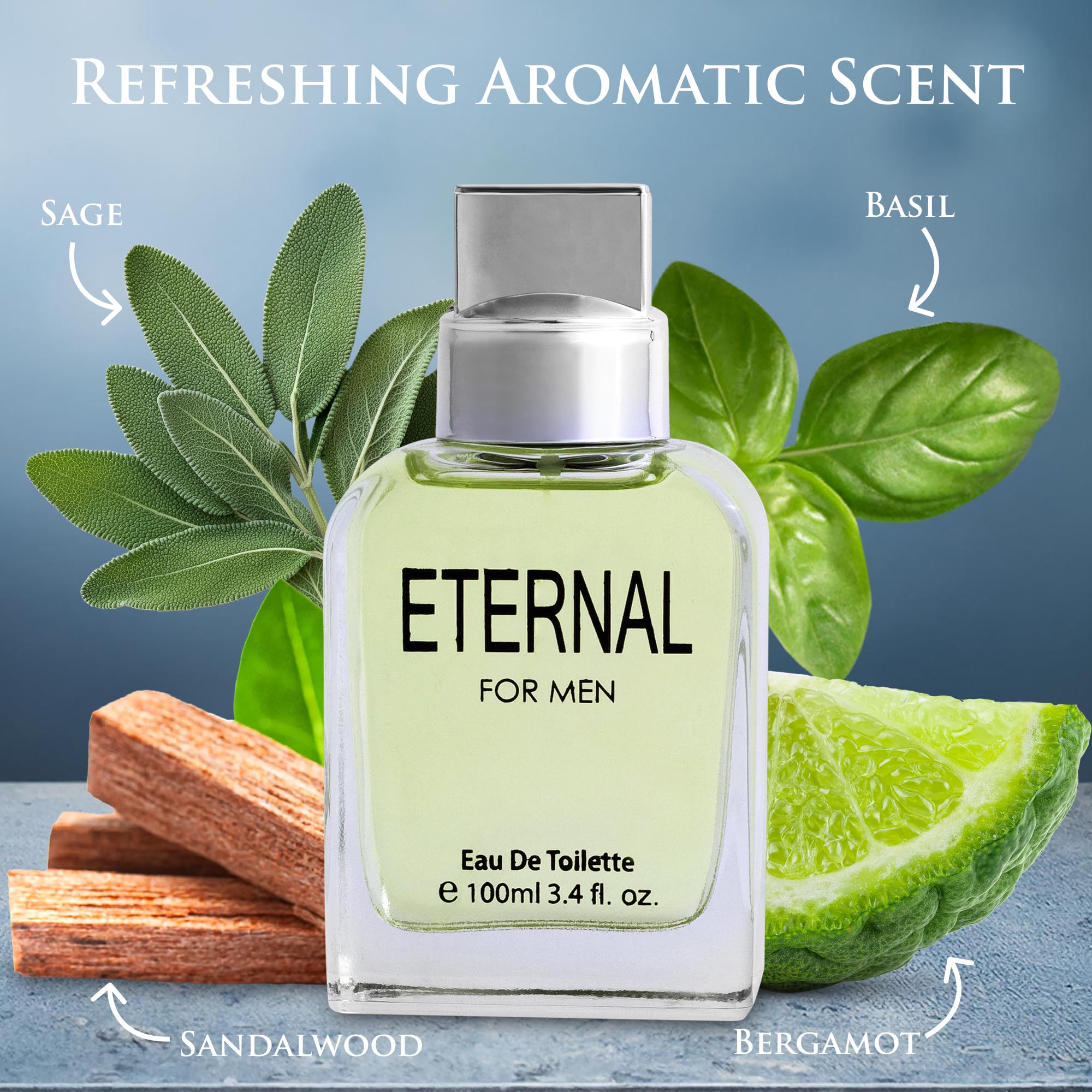 Eternal for Men - 3.4 Fluid Ounce Eau De Parfum Spray - Refreshing Citrusy & Floral Top Notes with Subtle Woody Undertones Smell Fresh All Day Long Gift for All Occasions, Parfume for Men 100ml