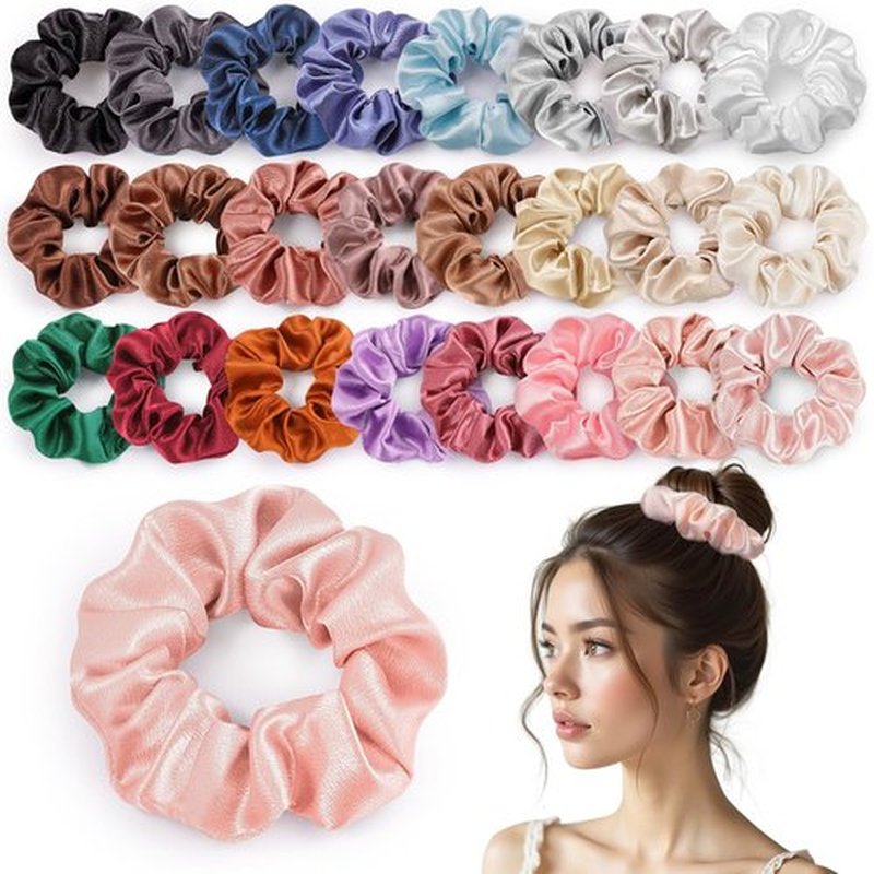 OCATO Scrunchies Birthday Gifts for Women: Silk Satin Scrunchies 24Pcs Hair Scrunchie for Women Girls Hair Bands Hair Ties Hair Accessories Scrunchy Party Favors Mothers Day Gifts for Mom Her