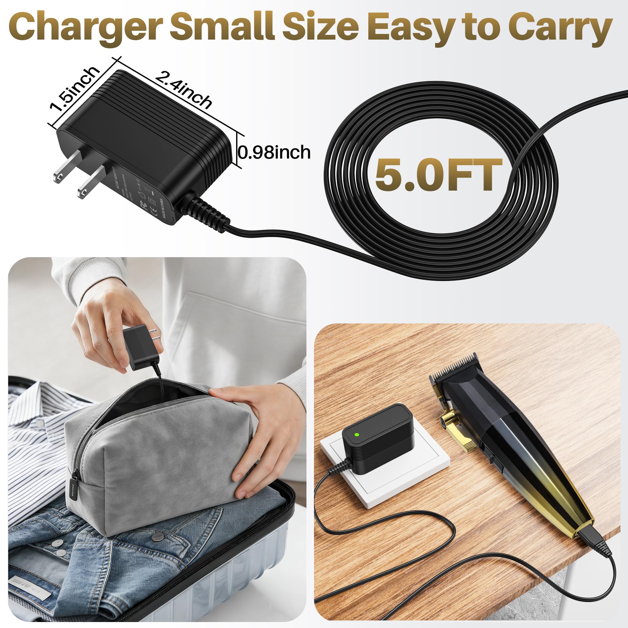 5V Charger for JRL Clipper FF 2020C FF 2020T FF2020C FF2020T FreshFade Professional Cordless Hair Rechargeable Trimmer Clippers KA0601A-0501000CNS Power Cord