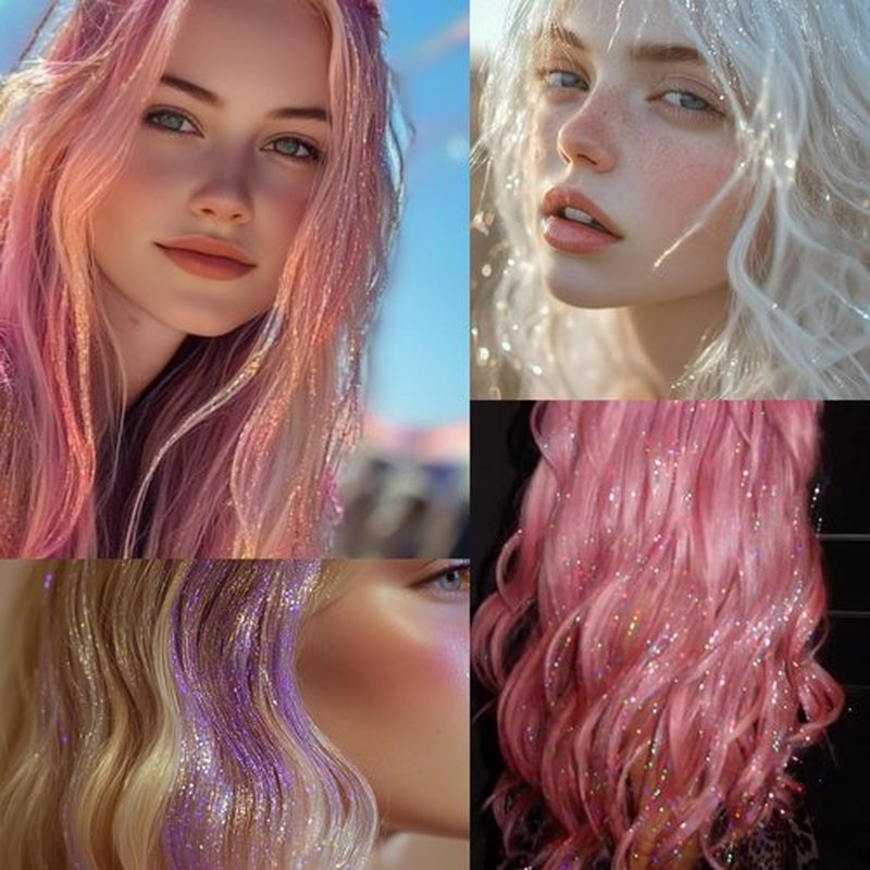 Hair Tinsel with Tools, Fairy Hair Tinsel Kit for Girls 1800 Strands Extensions, 48 Inch Heat Resistant Holographic Colored Hair Glitter Christmas Sparkle Party Halloween Festival (Gold-silver-pink)