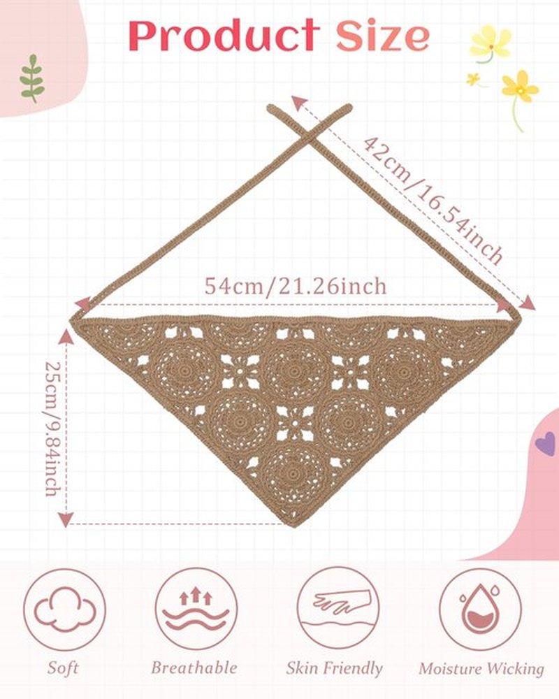 HAIMEIKANG Floral Crochet Hair Bandanas Headscarf 2 PCS Women Hair Scarf Daisy Headband Vintage Head Kerchief for Girls(Black+Coffee)