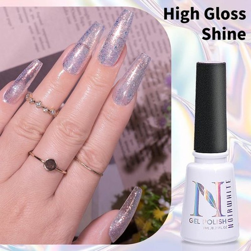 noirwhite 6 Color Glitter Sequins Gel Nail Polish Sparkly Shiny Blue Green Pink Yellow gel with Top Coat and Primer set Soak Off U V Gel Nail Art Manicure 7ML/each 9PCS