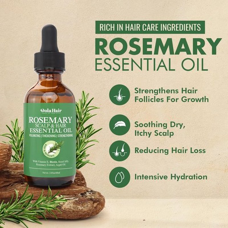 Dolahair Rosemary Hair Oil - Organic Essential for Hair Growth, Strengthens , Fights Dandruff & Prevents Greying, 2.03 Oz for Thin, Skin Healthy Scalp