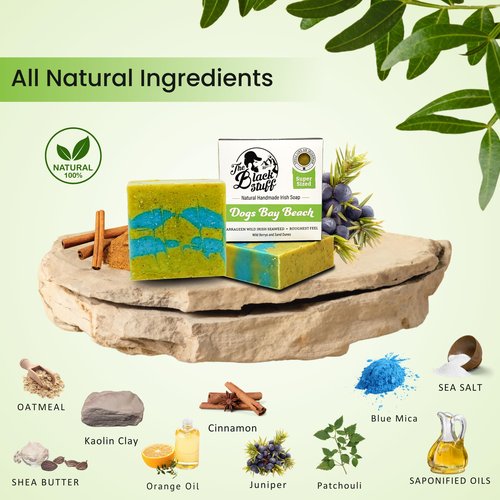 The Black Stuff All Natural Bar Soap for Men Handmade Cold Process Soaps with Organic Ingredients and Essential Oils - Mens Soap for Daily Use, Dogs Bay Beach Body Soap