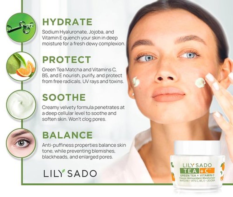 LILY SADO TEA+C™ Green Tea Matcha Moisturizer - Antioxidant Anti-Aging Daily Lotion | Hydrates & Firms Skin