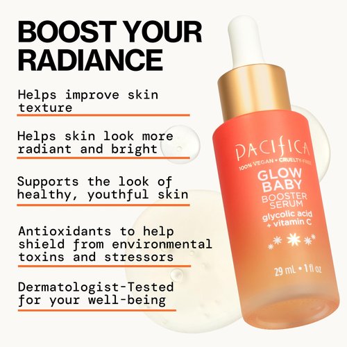 Pacifica Glow Baby Super Lit Booster Serum & VitaGlow Vitamin C Face Cream Brighten & Hydrate Skincare Bundle Daily Antioxidant Moisturizer Set for Radiant, Even-Toned Skin