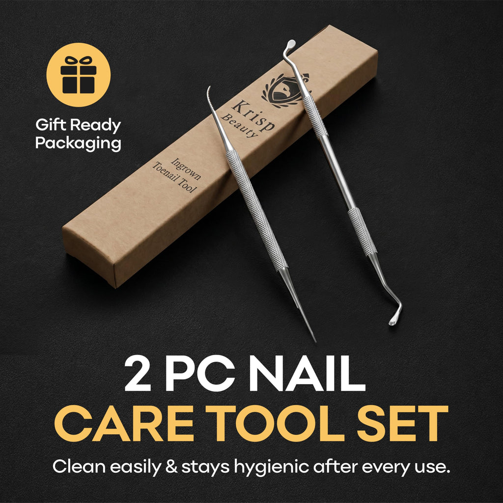 Ingrown Toenail Removal Kit - Under Nail Cleaner Tool Double Ended Nail Lifter & Nail File Cleaning Scooper Curette Tools Trimmer Medical Grade Stainless Steel Manicure Pedicure Nail Care Set by Krisp