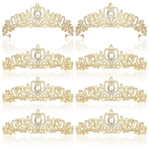 CIEHER 8 PCS Gold Crowns for Women, Crystal Queen Crown Princess Tiaras for Prom Birthday Party Halloween Costume
