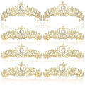CIEHER 8 PCS Gold Crowns for Women, Crystal Queen Crown Princess Tiaras for Prom Birthday Party Halloween Costume