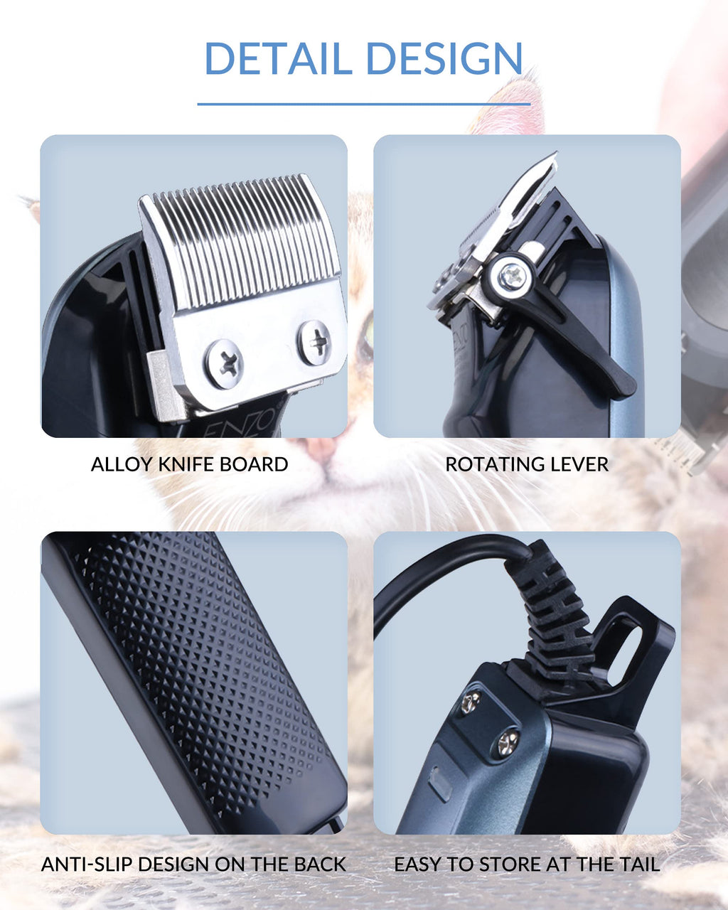 Dog Clippers for Grooming with 12V High Power Plug-in for Thick Heavy Coats Quiet, Pet Electric Professional Hair Grooming Clippers kit with 10 Metal Guard Combs Brush for Dogs Cats Pets (Navy)