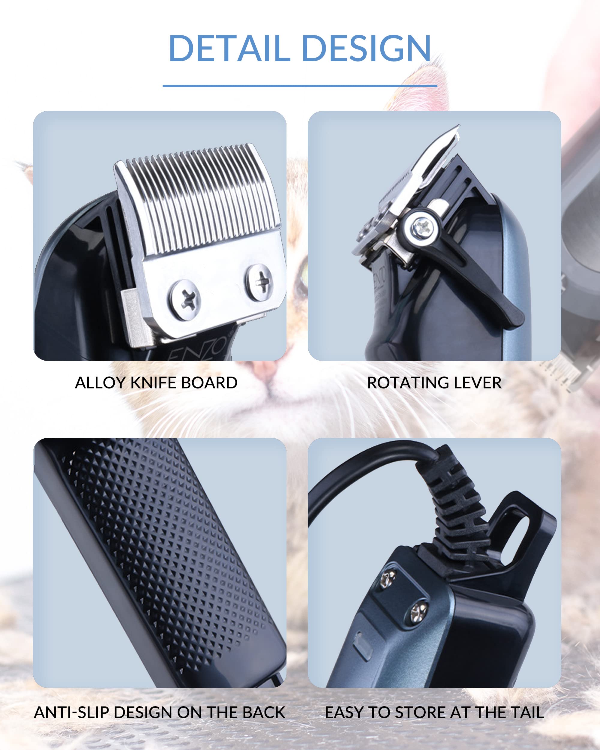 Dog Clippers for Grooming with 12V High Power Plug-in for Thick Heavy Coats Quiet, Pet Electric Professional Hair Grooming Clippers kit with 10 Metal Guard Combs Brush for Dogs Cats Pets (Navy)