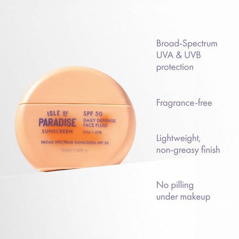 Isle Of Paradise Daily Defense Face Fluid SPF 50 - Lightweight, Non-Greasy Sunscreen for All Skin Types | 1.69 fl. Oz